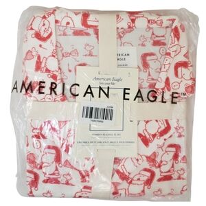 AMERICAN EAGLE Pajama Set Women Flannel Snoopy Holiday Long Sleeve Top & Pants